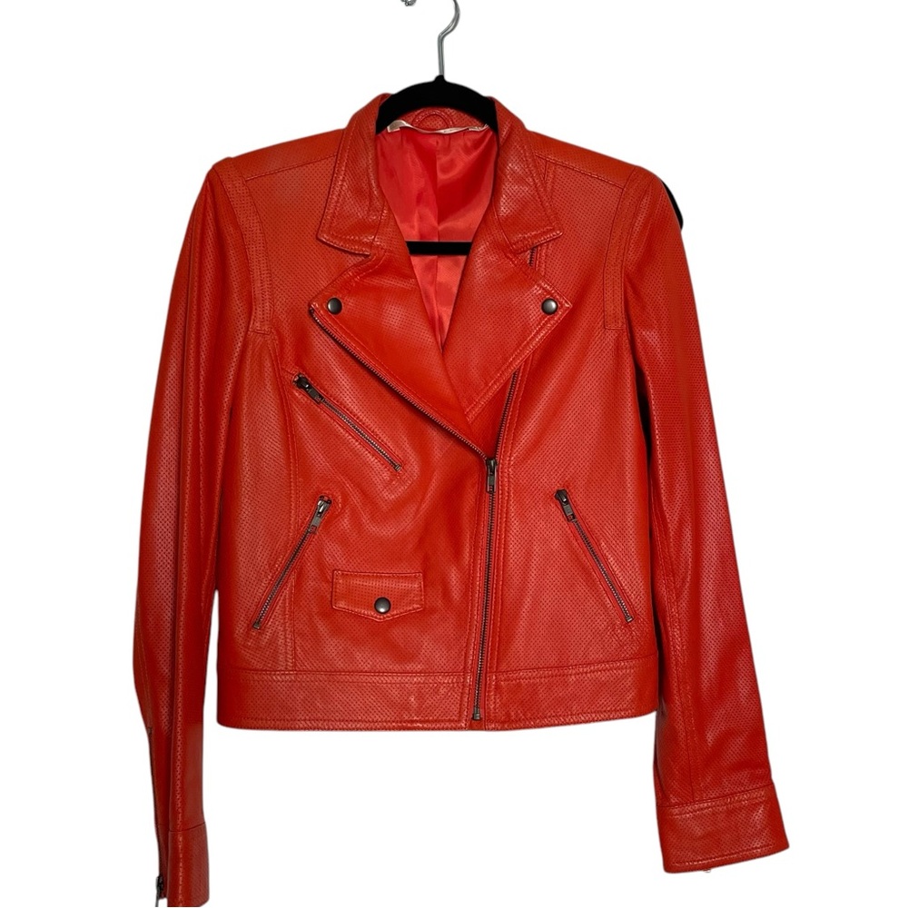 Truth and Pride Perforated Mesh Orange Real Leather Moto Jacket Size M Flaw